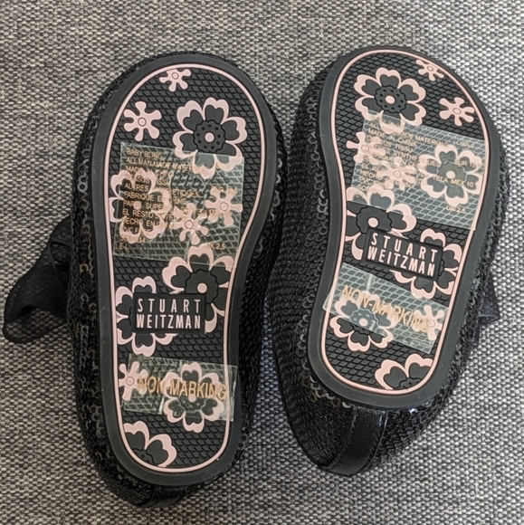 🆕 Stuart Weitzman Baby Bling Black Sparkly Sequin Shoes Organza Bow Size 3 - Picture 5 of 9